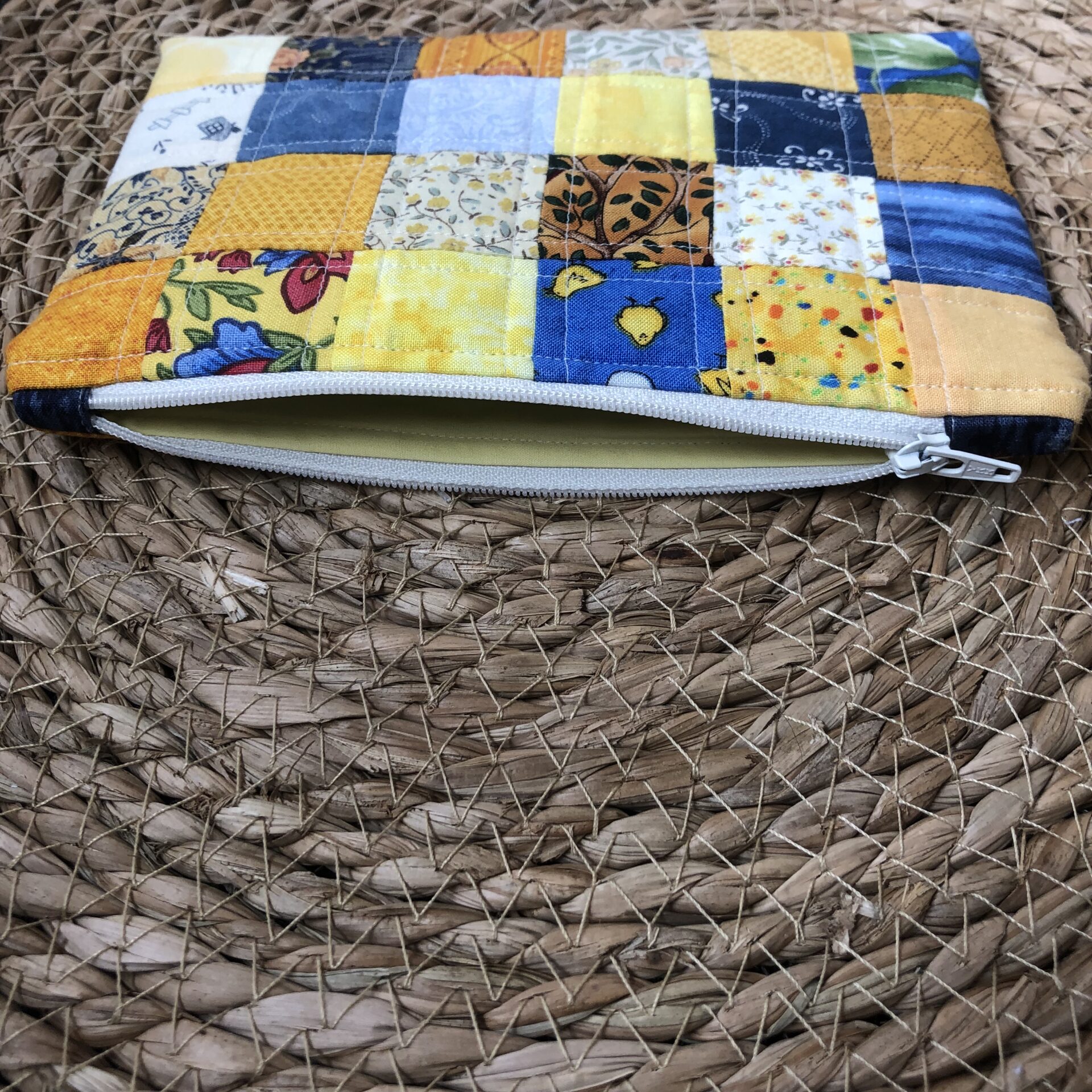 etui patchwork geel/oranje/blauw